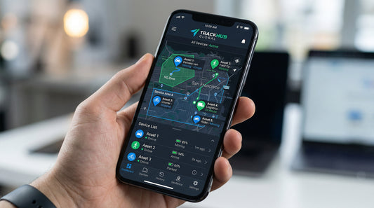 GPS tracker app dashboard showing real-time location updates, geofencing alerts, and device management with intuitive interface
